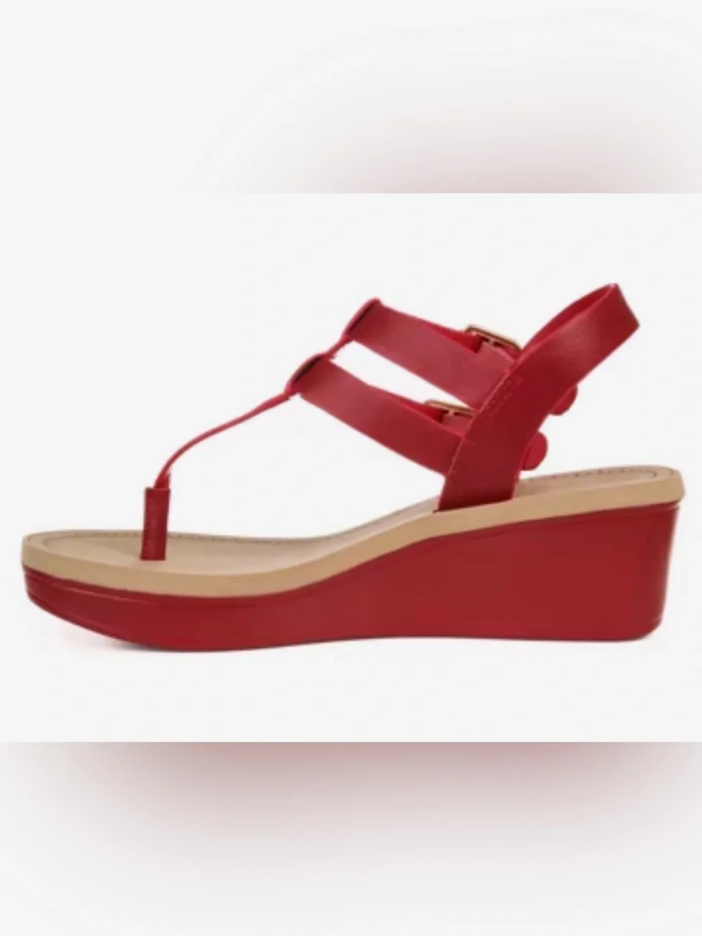 NEW Journee Collection Bianca Wedge Thong Sandals with Double Buckles - size 8